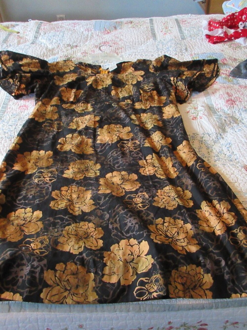 Empire high Waist Cotton Black Floral Dress with Double Ruffle Short Sleeves